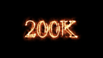 200k animated neon text effect video motion on black background. 200k Followers Celebration text animation. Thank You 200k Followers Celebration, Social Media Milestone, Digital Gratitude Display.
