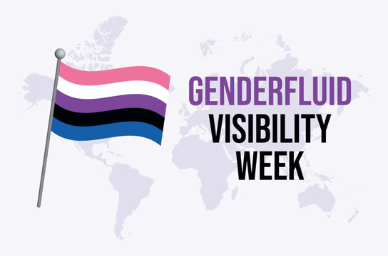 Genderfluid Visibility Week poster vector illustration. Genderfluid waving flag on a pole icon vector. LGBT gender fluid pride flag symbol. Template for background, banner, card. October every year