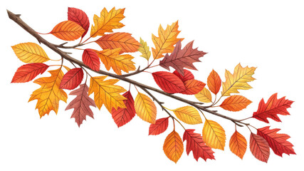 Autumn Branch Watercolor Painting, Isolated on Transparent Background, Fall Foliage Illustration, Red and Gold Leaves, autumn, fall, watercolor