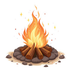 Campfire Illustration Cartoon Bonfire with Sparks, Isolated on Transparent Background, illustration, Campfire, Bonfire, Fire