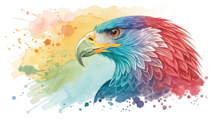 Obraz premium Colorful Eagle Watercolor Painting, Profile View, Isolated on Transparent Background, Bird Illustration, Digital Art, Eagle, Watercolor, Bird