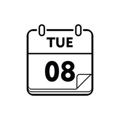 calender icon, 08 tuesday icon with white background