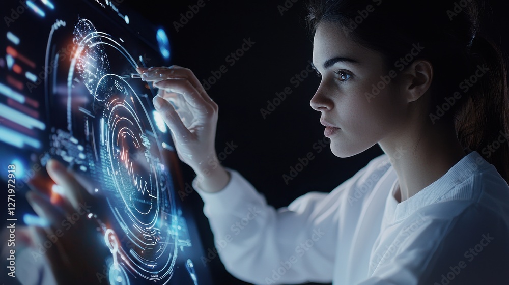 Poster a woman is using a computer to draw a picture