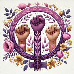 Feminist Venus symbol in soft purple with delicate floral elements