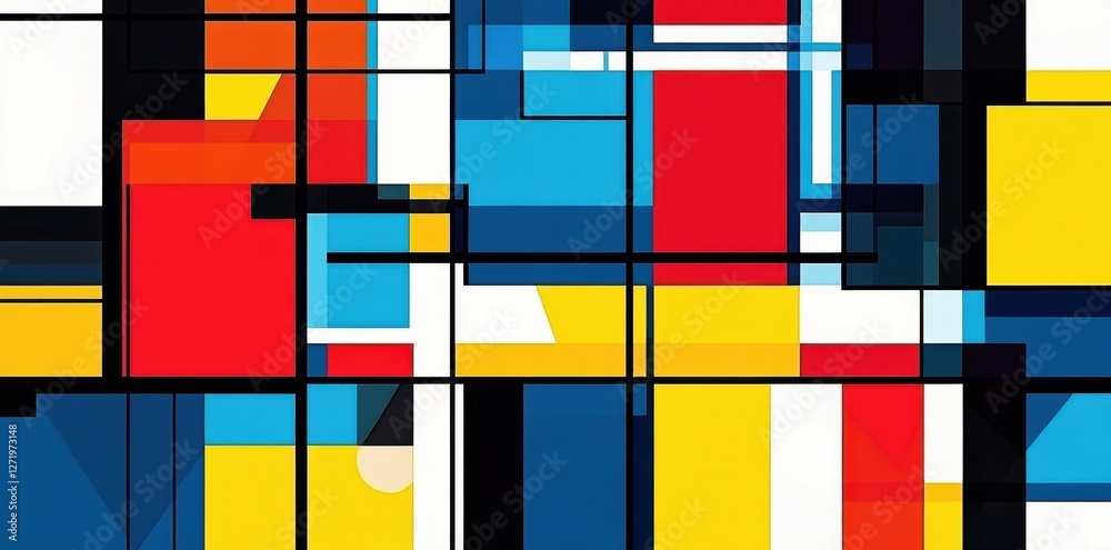 Wall mural abstract composition featuring rectangles and lines in primary colors