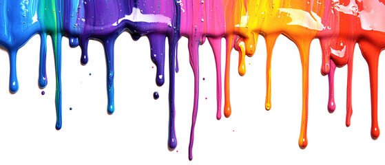 Vibrant Paint Drips with Rainbow Colors and Glossy Finish, Abstract Background, Fluid Art PNG Isolated Transparent White Background Cut Out Image Download