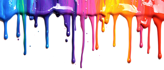 Vibrant Paint Drips with Rainbow Colors and Glossy Finish, Abstract Background, Fluid Art PNG Isolated Transparent White Background Cut Out Image Download