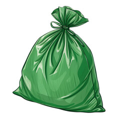 Naklejka premium Green Trash Bag Illustration Hand-Drawn Style, Isolated on Transparent Background, Waste Disposal, Recycling, Garbage bag, , illustration