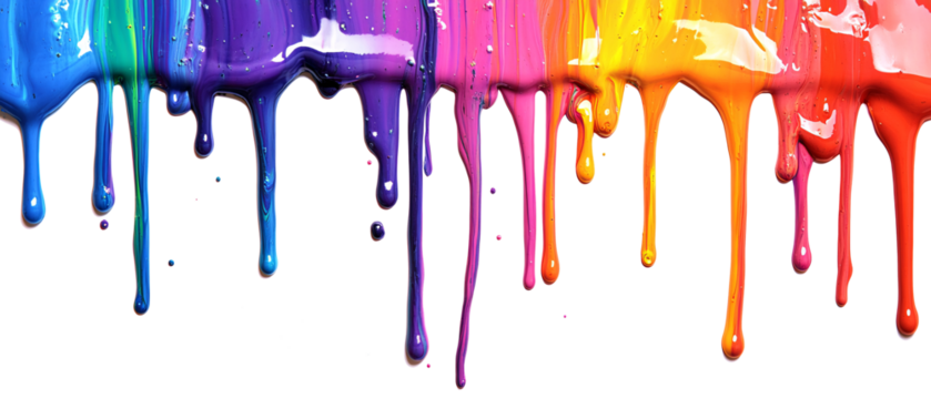 Vibrant Paint Drips with Rainbow Colors and Glossy Finish, Abstract Background, Fluid Art PNG Isolated Transparent White Background Cut Out Image Download