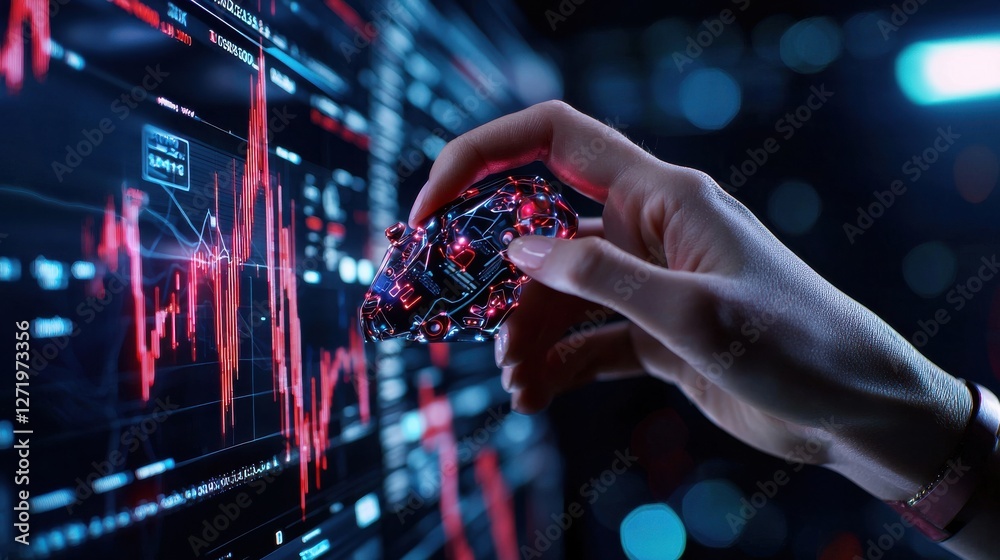 Aufkleber A hand is reaching for a small object on a computer screen with a red