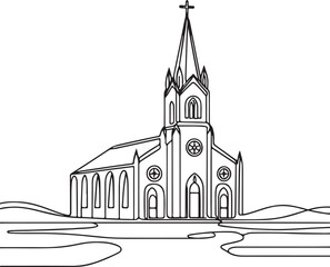 Vector Illustration of Catholic Church in Line Art Style