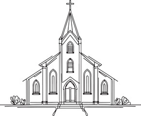 Vector Illustration of Catholic Church in Line Art Style