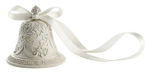 Ornate White Bell with Ribbon, Isolated on Transparent Background, Wedding Decor, Festive Ornament, 3D Render, Wedding, Ornament, Bell