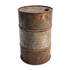 Fototapeta premium Rusty Metal Barrel 3D Render, Isolated on Transparent Background, Industrial, Hazardous Material, barrel, 3d rendering, texture