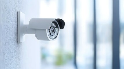 White Security Camera Mounted on a Wall in an Office Setting