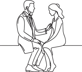Minimalist Line Art of Doctor Using Stethoscope on Patient Woman - Vector