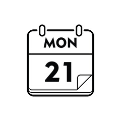 calender icon, 21 monday icon with white background