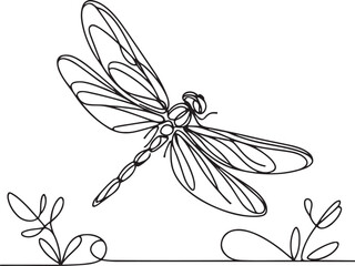 Minimalist Line Drawing of a Dragonfly in Flight – Vector Art