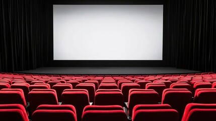 Fototapeta premium Empty Red Movie Theater Seats Facing a Large Blank Screen