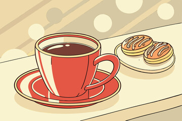  Red ceramic coffee cup, bright saucer, white table, soft focus background, bokeh effect, cozy cafe atmosphere, morning light, vibrant colors, close-up photography, shallow depth of field, glossy fi