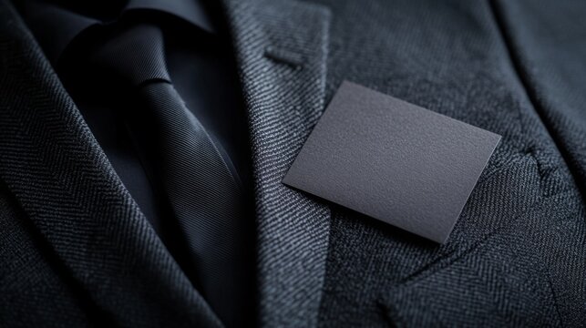 Elegant suit with blank card in pocket conveys professionalism and sophistication at an upscale event in a modern setting
