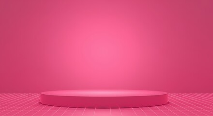 Bright pink background with a circular platform ideal for presentations or product displays