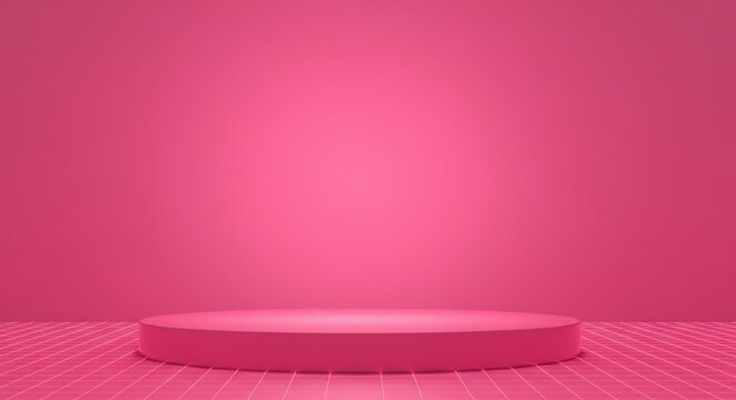 Bright pink background with a circular platform ideal for presentations or product displays