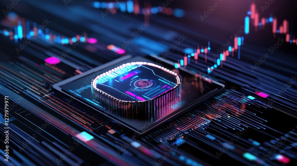 Poster a computer chip with a blue