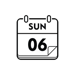 calender icon, 06 sunday icon with white background