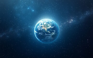 Fototapeta premium Abstract planet earth with light effects in space digital art cosmic 3d view