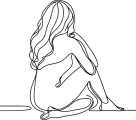 Relaxing Woman Back View Line Drawing