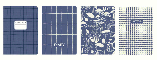 Cover page templates based on patterns with hand drawn Mushrooms, Toadstool. Backgrounds for notebooks, notepads, diaries © Blooming Sally