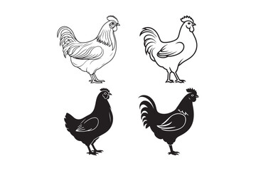 Hen Silhouette and Outline Clipart Set for Digital and Print Designs