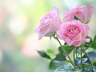 Pink Rose Bloom with Morning Dew Drops in Garden Setting