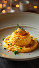 Gourmet risotto with saffron in fine dining restaurant, culinary elegance