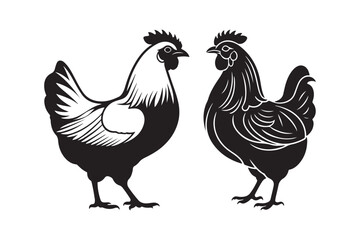 Hen Silhouette and Outline Clipart Set for Digital and Print Designs