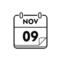 calender icon, 09 november icon with white background
