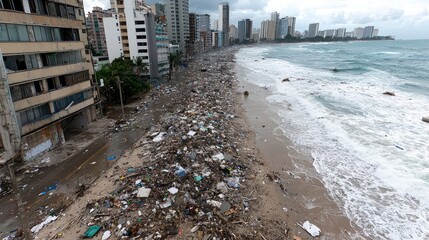 Coastal city trash after storm surge