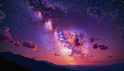Photorealistic portrayal of the Milky Way against a colorful night sky