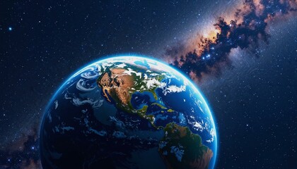 Naklejka premium Detailed representation of Earth with the Milky Way stretching across the night sky