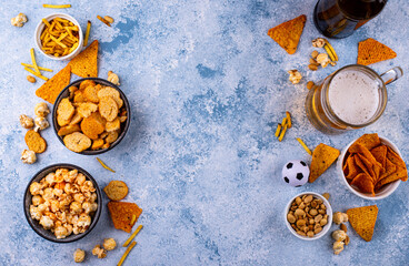 Beer and different snacks for Superbowl or football party