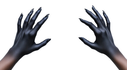 Fototapeta premium Two scary hands with black nails and claws isolated on white or transparent background, png