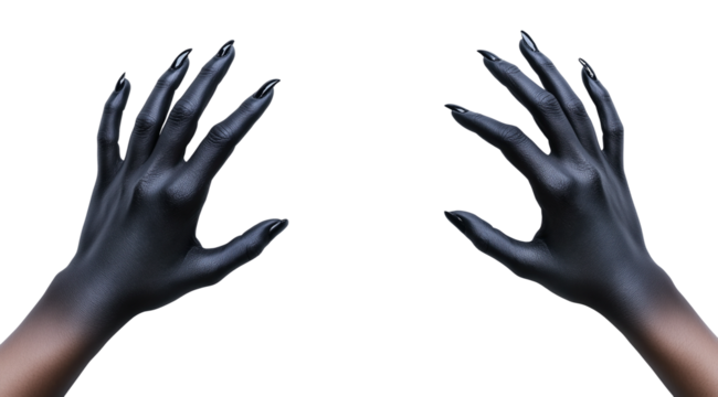 Two scary hands with black nails and claws isolated on white or transparent background, png