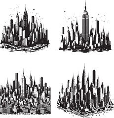 Metropolis in Monochrome in lack and white silhouette assets in vector farm 