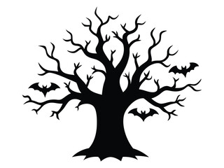 Halloween Tree Icon Black Silhouette Vector Art