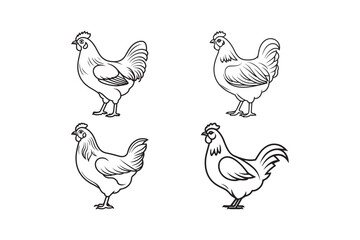 Hen Silhouette and Outline Clipart Set for Digital and Print Designs