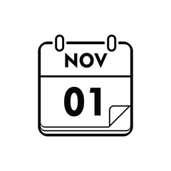 calender icon, 01 november icon with white background
