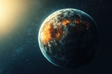 Fototapeta premium Planet engulfed in flames orbiting a distant star in a cosmic landscape