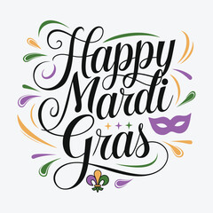 Happy Mardi Gras typography Design| Calligraphy Mardi Gras Celebration Party Vector illustration