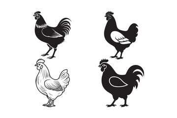 Hen Silhouette and Outline Clipart Set for Digital and Print Designs
